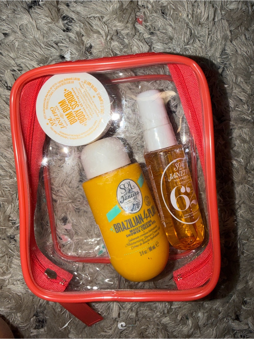 Sol de Janeiro Travel Beauty Set in Yellow & Orange Clear Pouch